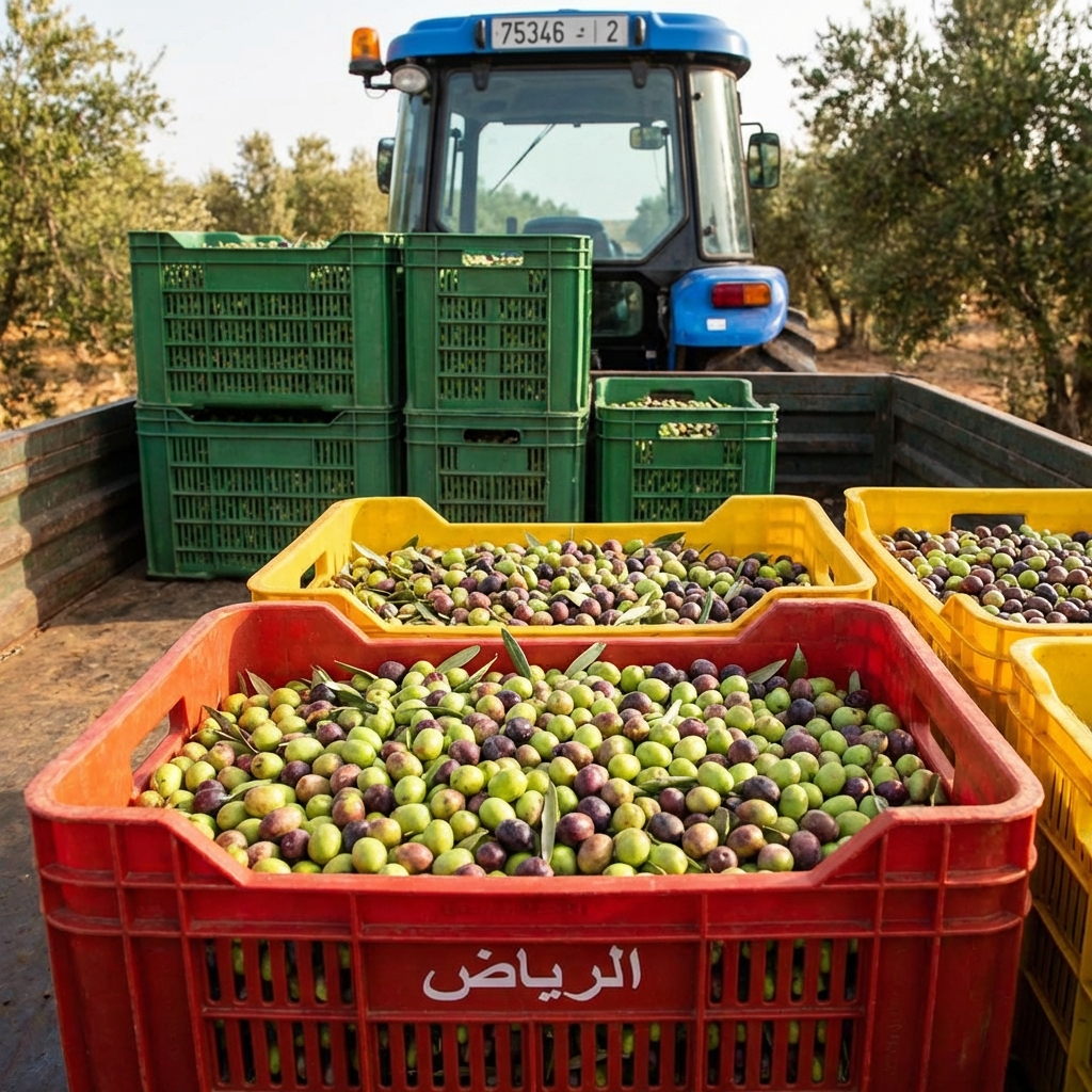 Caisses d'olives récoltées